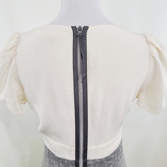 Rebecca Taylor sheath dress ivory silk gray leopard linen Office Women's size 4 - Picture 4 of 7